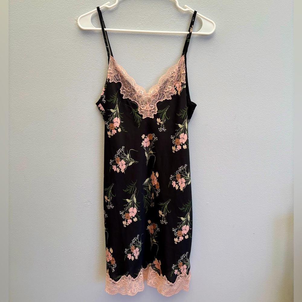 Black Floral Slip with Pink Lace Accents by INC, size M